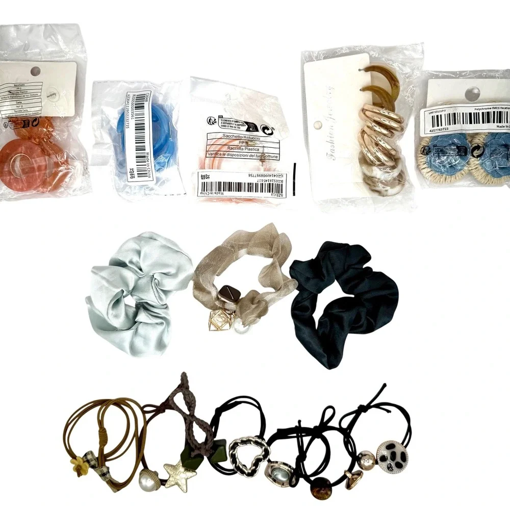 New Women's Hair Accessories Lot 16pcs – Scrunchies, Hair Ties, Earrings & Clips